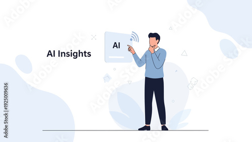 Man Interacting with AI Insights Interface, Artificial Intelligence Concept