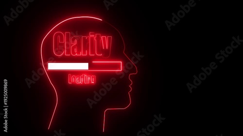 Red Neon Outline of Human Head with Clarity Loading Bar on Black Background progress bar silhouette