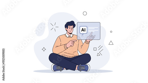 Man interacting with AI interface, digital technology concept