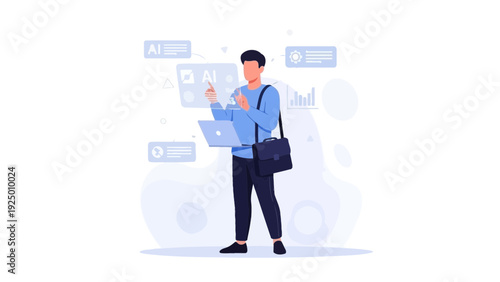 Man Interacting with AI Interface, Future Technology, Digital Innovation