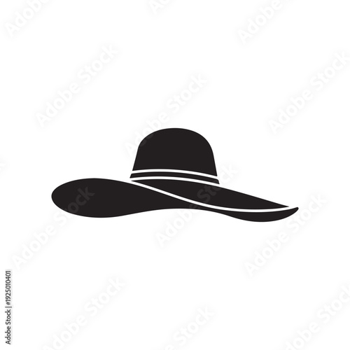 Black cowboy hat with white stripes on brim and crown  simple icon or logo design element for western or outdoor themed projects and accessories
