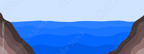 Flat design of lakeside cross section. Soil and water