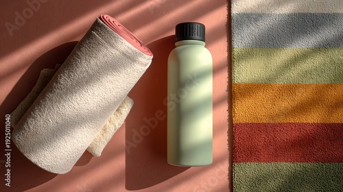 Elegant and Soft Fabric Towels with Vibrant Colors and Durable Water Bottle, Perfect for Home, Gym, Travel, and Wellness Needs