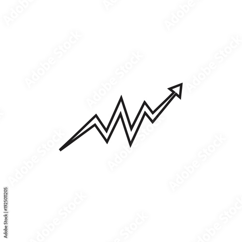 Fluctuating Zigzag Line Graph with Upward Arrow Symbolizing Market Trend Growth on an Isolated White Background