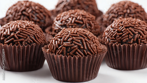 Brigadeiro gourmet chocolate truffles with chocolate sprinkles Isolated on White background