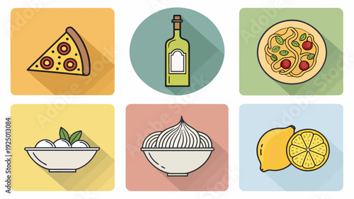 Set of colorful food and drink icons for restaurant menu