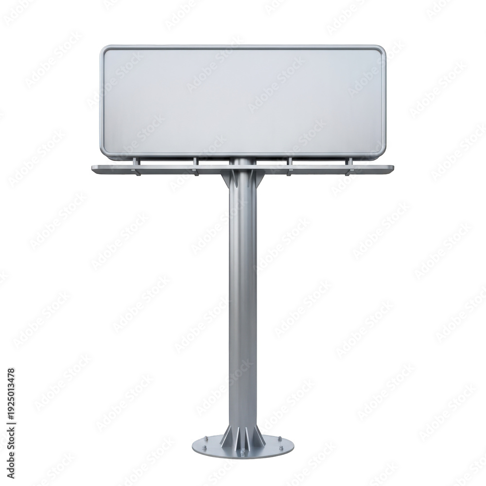 Obraz premium Blank white billboard on a silver stand isolated on transparent background