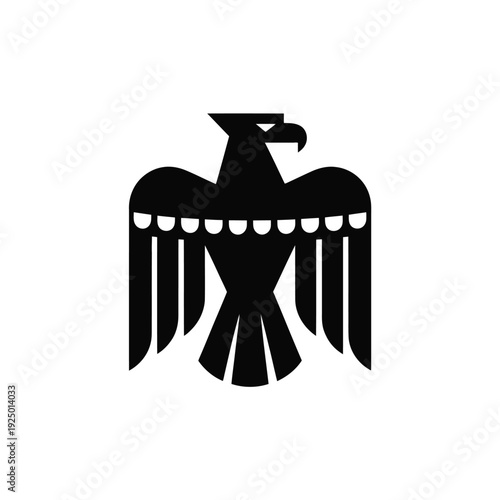 Black and white illustration of a german imperial eagle emblem with spread wings isolated on white background, Vector, illustration