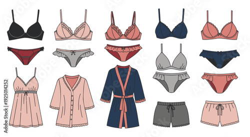 Women's intimate apparel collection of lingerie and nightwear
