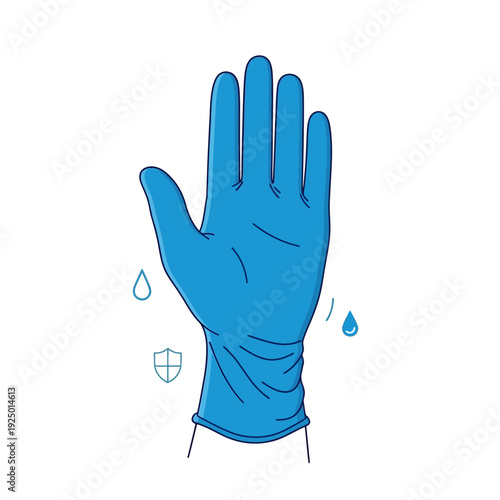blue rubber glove with water drops.