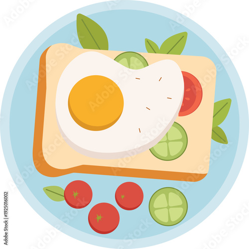 Healthy Breakfast Toast with Fried Egg and Vegetables