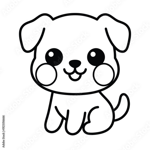 A cute and simple sketch of a friendly cartoon dog sitting happily. isolated on white background, Vector, illustration