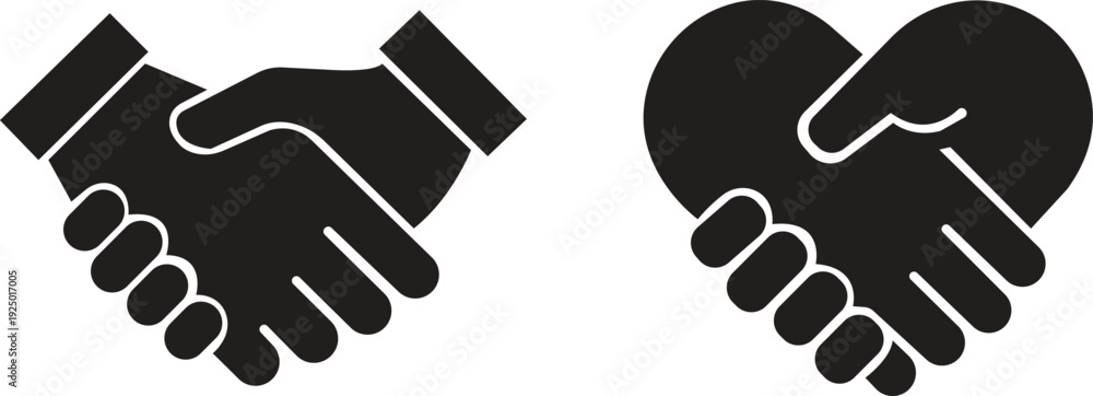 Obraz premium Handshake icons set. Business agreement handshake symbol set. Shaking hands logo. Friendly handshake flat style - stock vector.