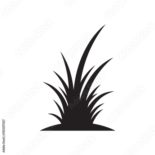Black silhouette of a clump of grass on a plain white background  simple iconic representation