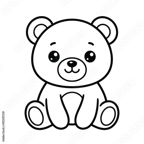 A cute and simple cartoon teddy bear sitting comfortably in a relaxed pose isolated on white background, Vector, illustration