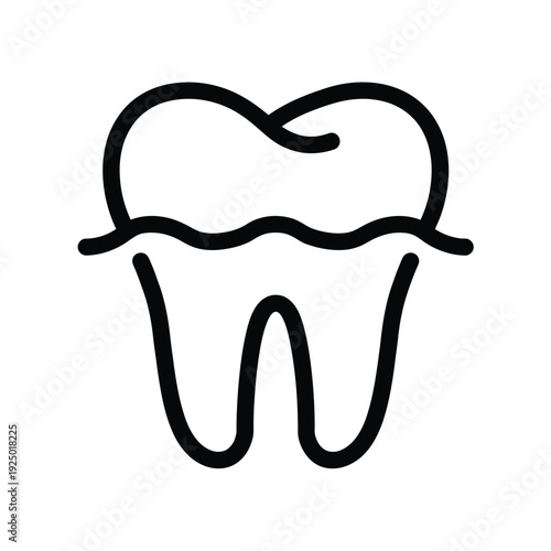 Simple black and white illustration of a human tooth with detailed enamel and root isolated on white background, Vector, illustration