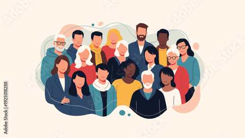 A large and diverse group of people from different generations and ethnicities standing together as a strong community.