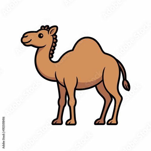 Cute dromedary camel character illustration in flat cartoon vector style.
