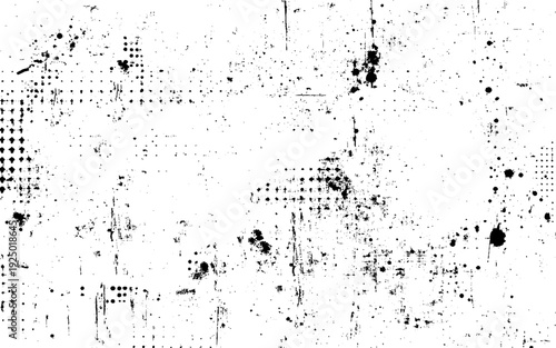 Halftone grit noise texture. Grunge halftone background. Black and white sand noise wallpaper. Retro comic pixelated backdrop. Dirty grain spots, stains, dots textured overlay. Vector
