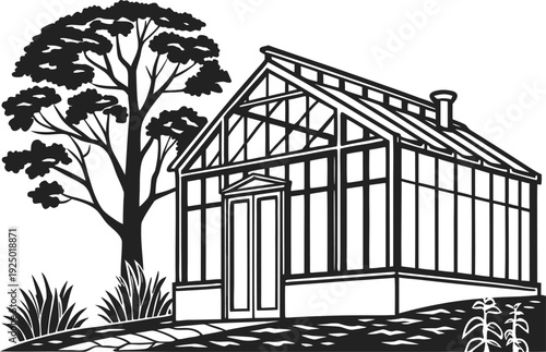 Modern Greenhouse Structure Silhouette, Controlled Environment Agriculture Icon