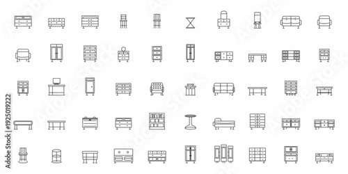 Set of fifty furniture icons with linear style