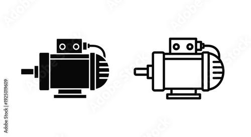 Two black silhouettes of industrial electric motors are displayed