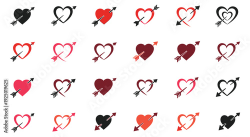 Hearts pierced by arrows various styles