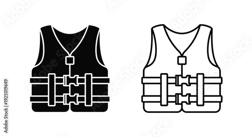 Two life vests depicted in a simple black and white line drawing style