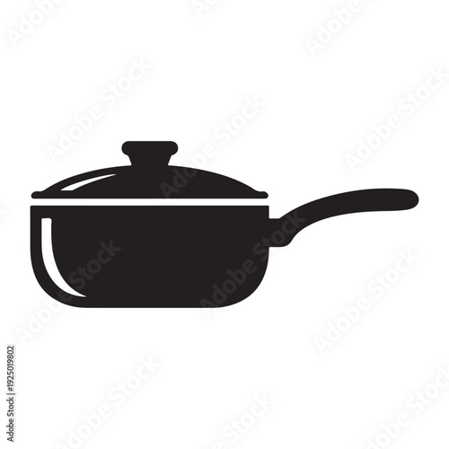 Black silhouette of a saucepan with lid and handle  kitchen cookware icon