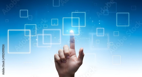 A hand pointing to a glowing light on a digital interface