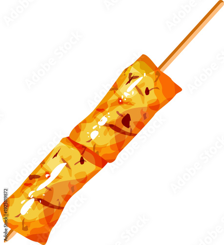 Grilled Otak-Otak Fish Cake Skewer Illustration for Asian Street Food