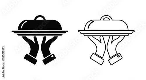Two black and white illustrations depicting a covered serving dish