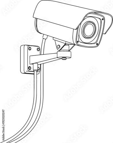 Line drawing of a security camera mounted on a wall