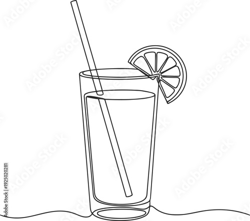 Minimalist line art drawing of a refreshing tall glass drink