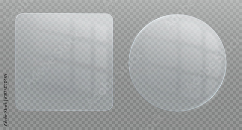 Transparent glass frame with sunlight reflection. Translucent luminous panel with reflection of light rays.