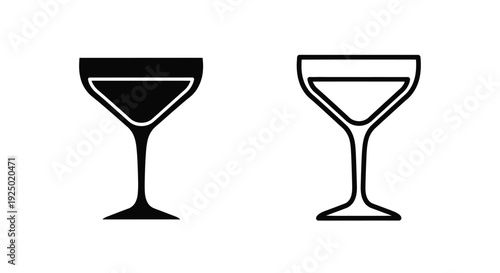 Two martini glasses depicted in a simple black and white illustration