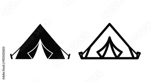 Two black and white illustrations of simple tent designs
