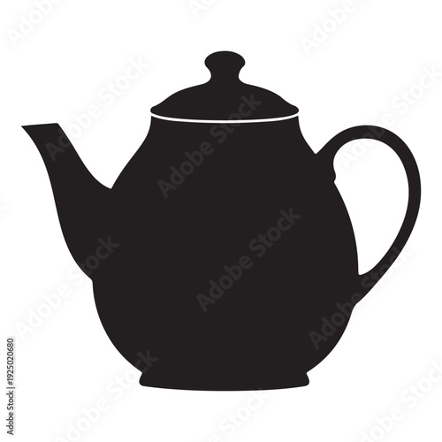 Black silhouette of a teapot with a lid and handle on a white background for design and decoration purposes  tea pot symbol