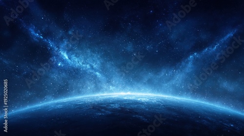 Stunning View of Earth from Space with Brilliant Blue Light and Nebula