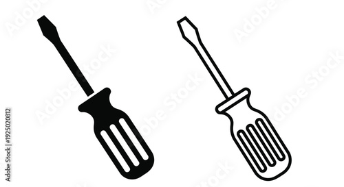 Two screwdrivers depicted in black and white showing different head types