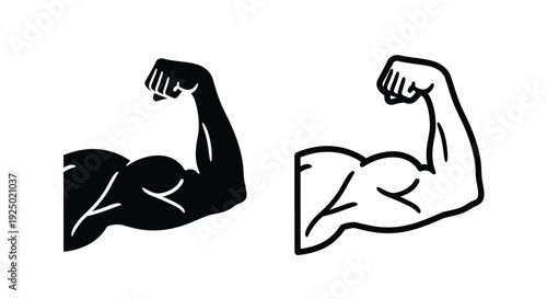 Two stylized arms flexing biceps one black and one white