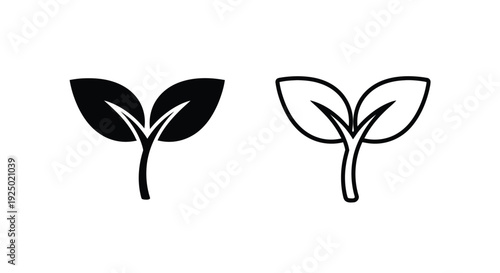 Two stylized leaf sprout icons one filled and one outlined