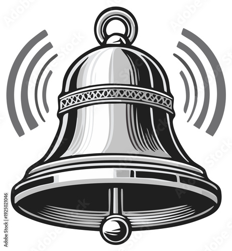 Antique Handheld Bell Ringing with Sound Waves Illustration