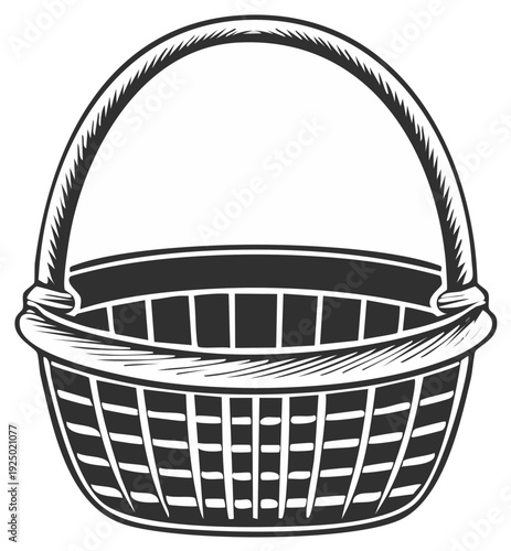 Wicker Woven Basket with Arching Handle, Rustic Craftsmanship Detail