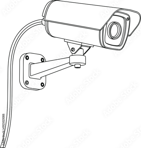 Line drawing of a security camera mounted on a bracket