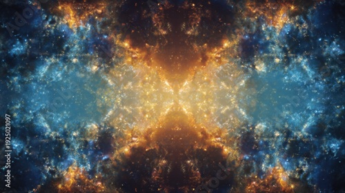 Vibrant Cosmic Cloudscape: Blue and Orange Nebula with Dazzling Stars