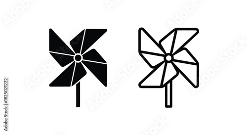 Two pinwheel designs one solid black and one with striped blades