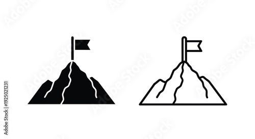 Two mountain icons with flags one filled and one outlined