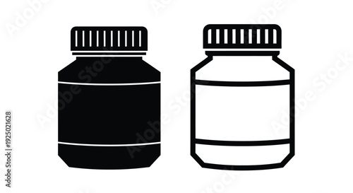 Two pill bottles one solid black and one outline style