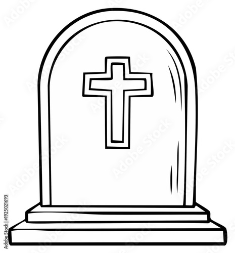 Tombstone with cross illustration, symbol of death, grief, and memorialization.